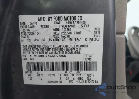 2010 Ford Escape Xls from USA, damaged, VIN 1FMCU0C77AKD25868